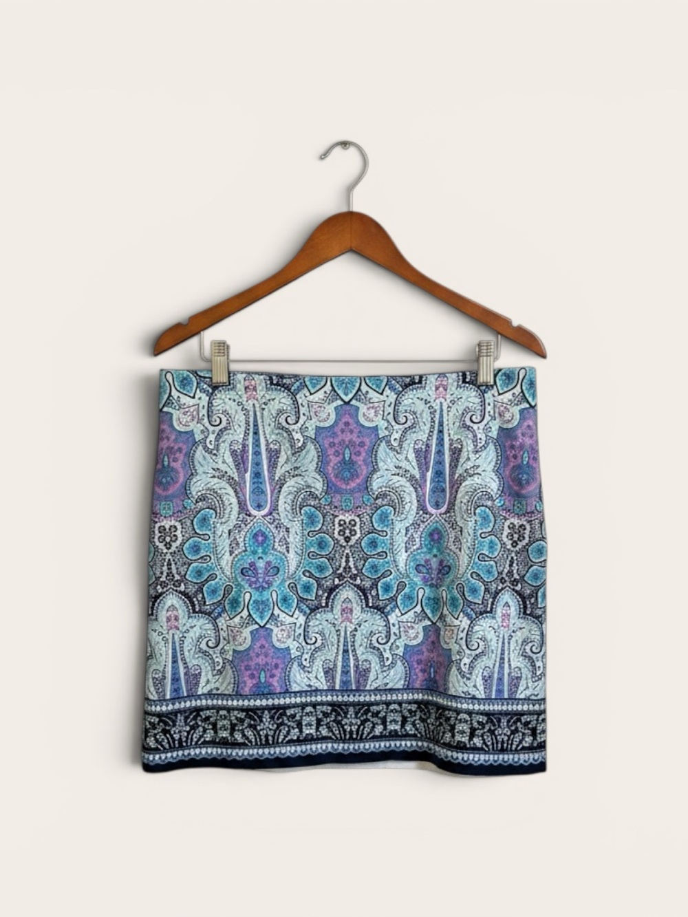Talbots Summer Church Office A-Line Skirt Sz 12 Paisley Cotton-Blue/Lavender - Picture 2 of 12